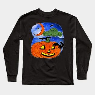 Spooky Halloween Pumpkin witn Bats Long Sleeve T-Shirt